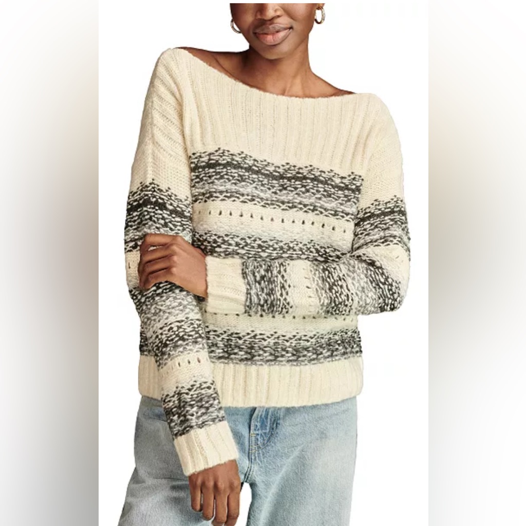 Lucky Brand Fair Isle Boatneck Sweater In Neutral Tone Sz Large Nwt 89
